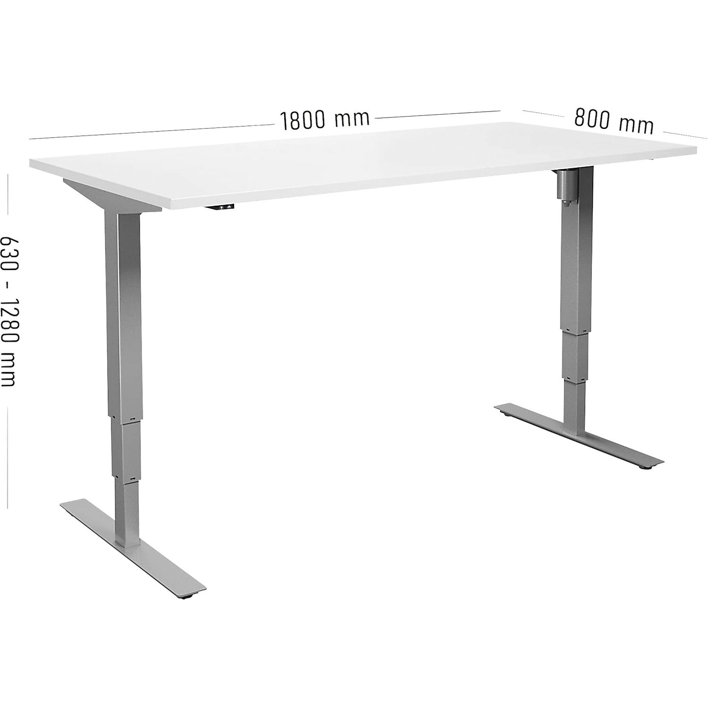 Atlanta desk, electrically height adjustable, straight, WxD 1800 x 800 mm, white/silver.
