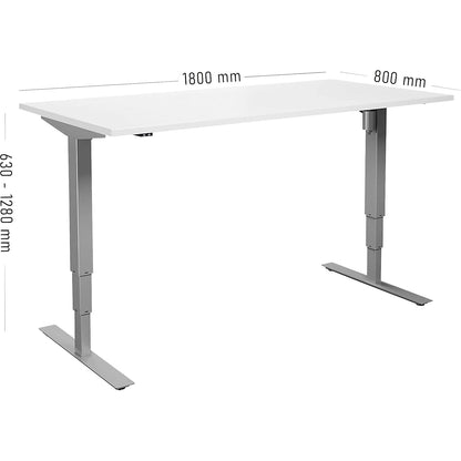 Atlanta desk, electrically height adjustable, straight, WxD 1800 x 800 mm, white/silver.