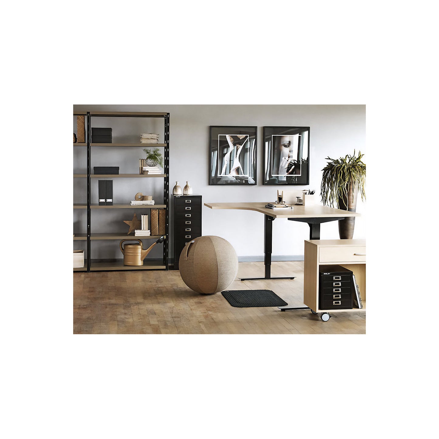 Atlanta desk, electrically height adjustable, corner, WxD 1800 x 1200 mm, birch/black, right.