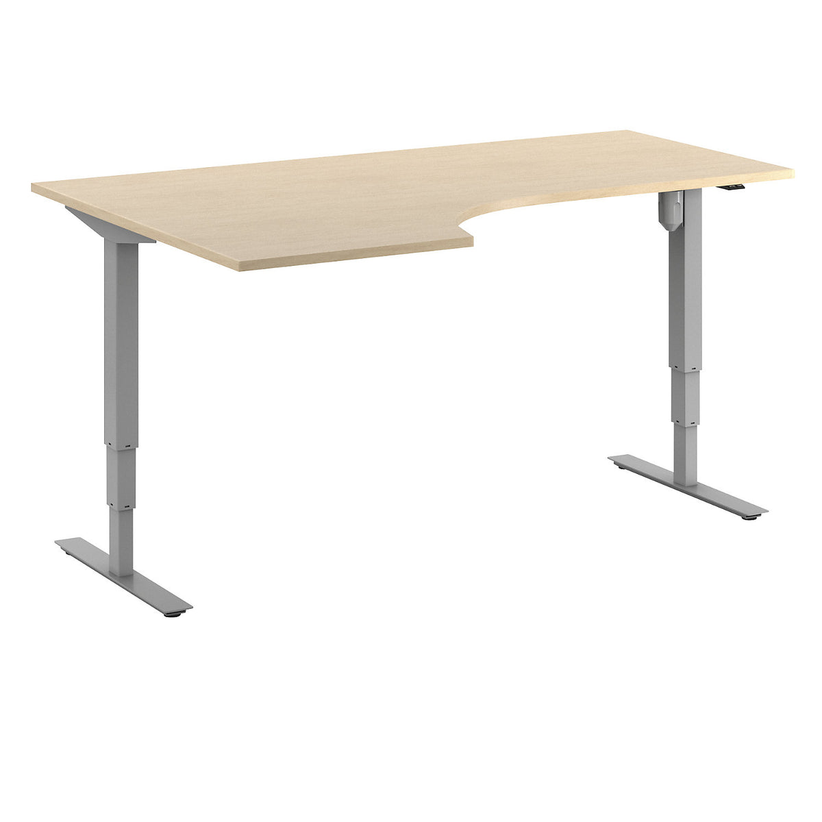 Atlanta desk, electrically height adjustable, corner, WxD 1800 x 1200 mm, birch/silver, left.