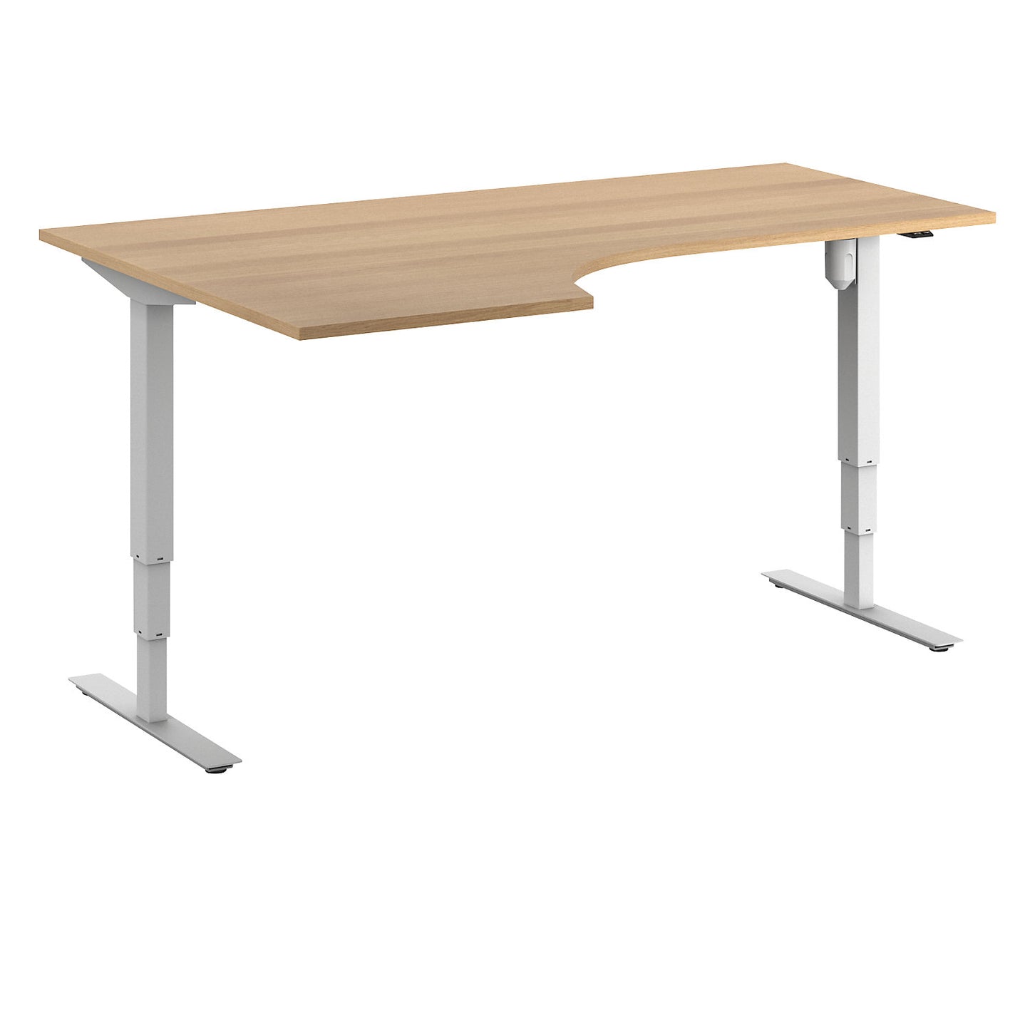 Atlanta desk, electrically height adjustable, corner, WxD 1800 x 1200 mm, beech/white, left.