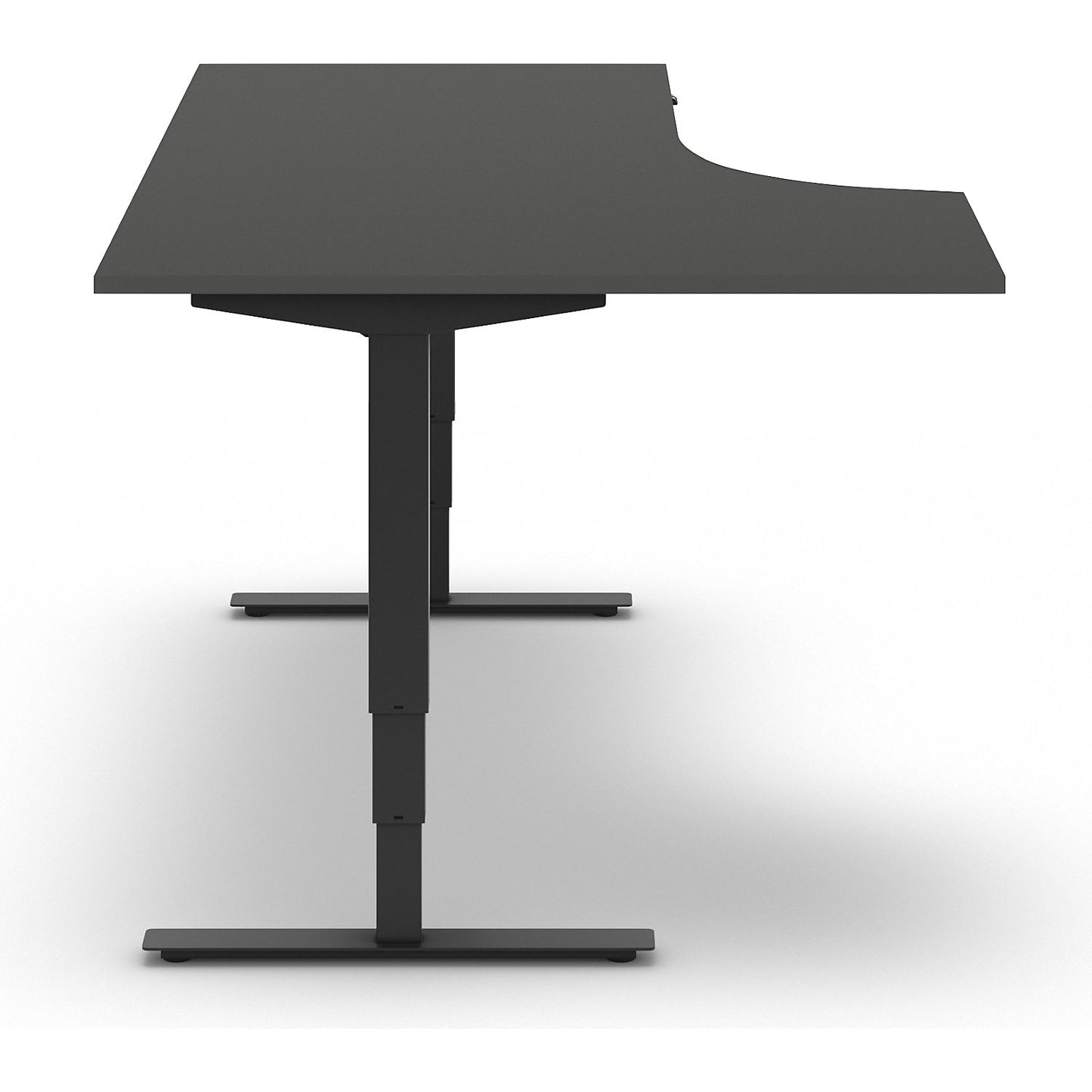 Atlanta desk, electrically height adjustable, corner, WxD 1800 x 1200 mm, dark grey/black, left.