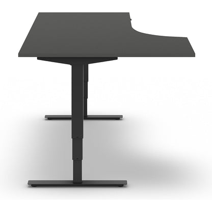 Atlanta desk, electrically height adjustable, corner, WxD 1800 x 1200 mm, dark grey/black, left.