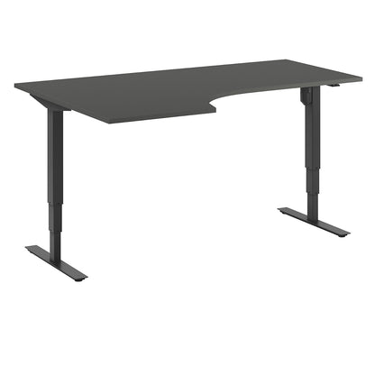 Atlanta desk, electrically height adjustable, corner, WxD 1800 x 1200 mm, dark grey/black, left.