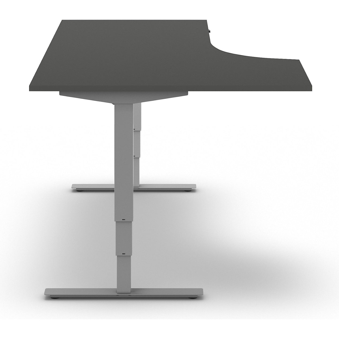 Atlanta desk, electrically height adjustable, corner, WxD 1800 x 1200 mm, dark grey/silver, left.