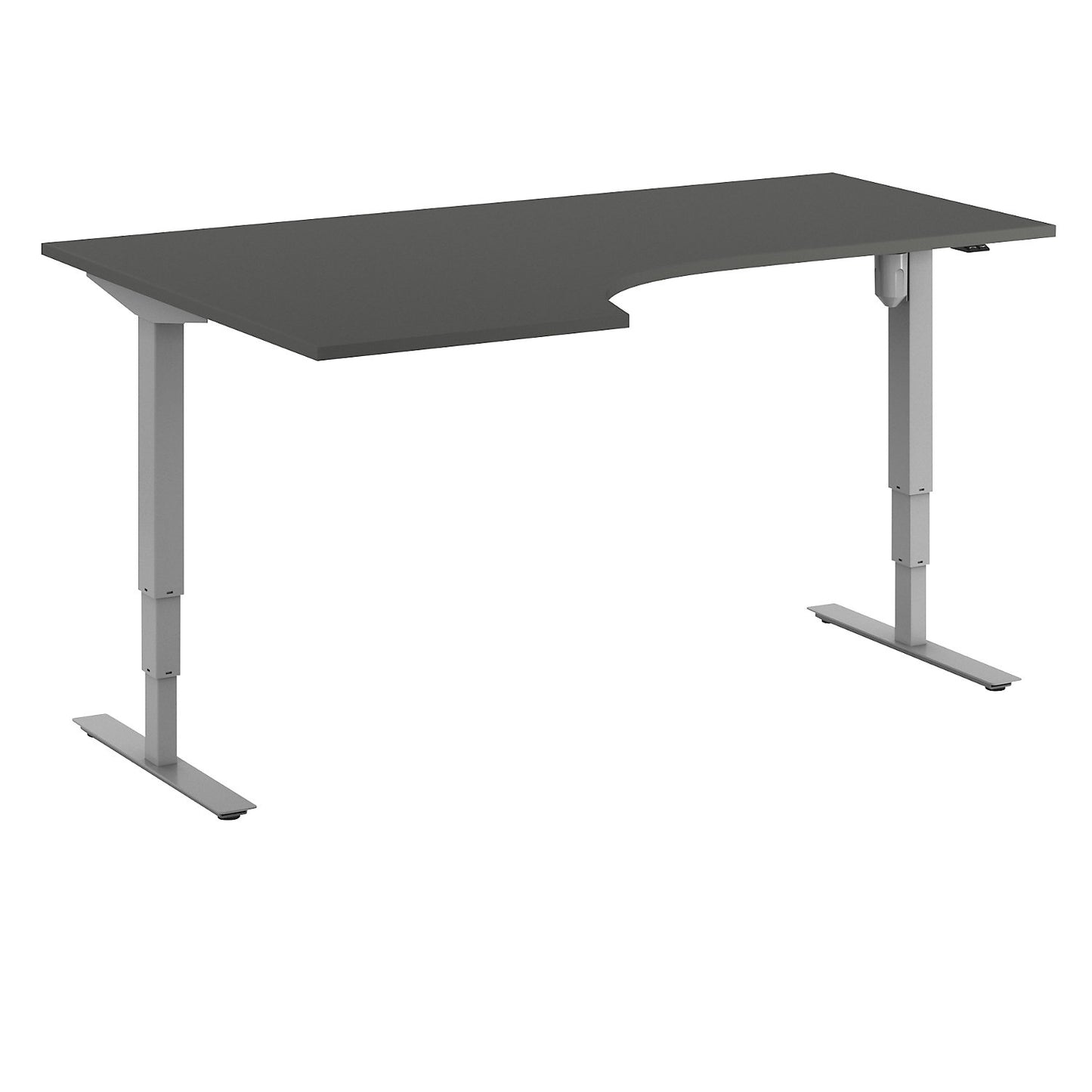 Atlanta desk, electrically height adjustable, corner, WxD 1800 x 1200 mm, dark grey/silver, left.