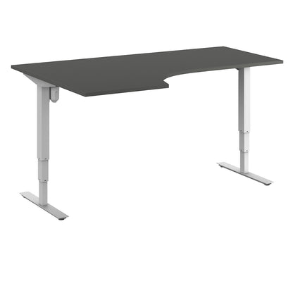 Atlanta desk, electrically height adjustable, corner, WxD 1800 x 1200 mm, dark grey/white, left.