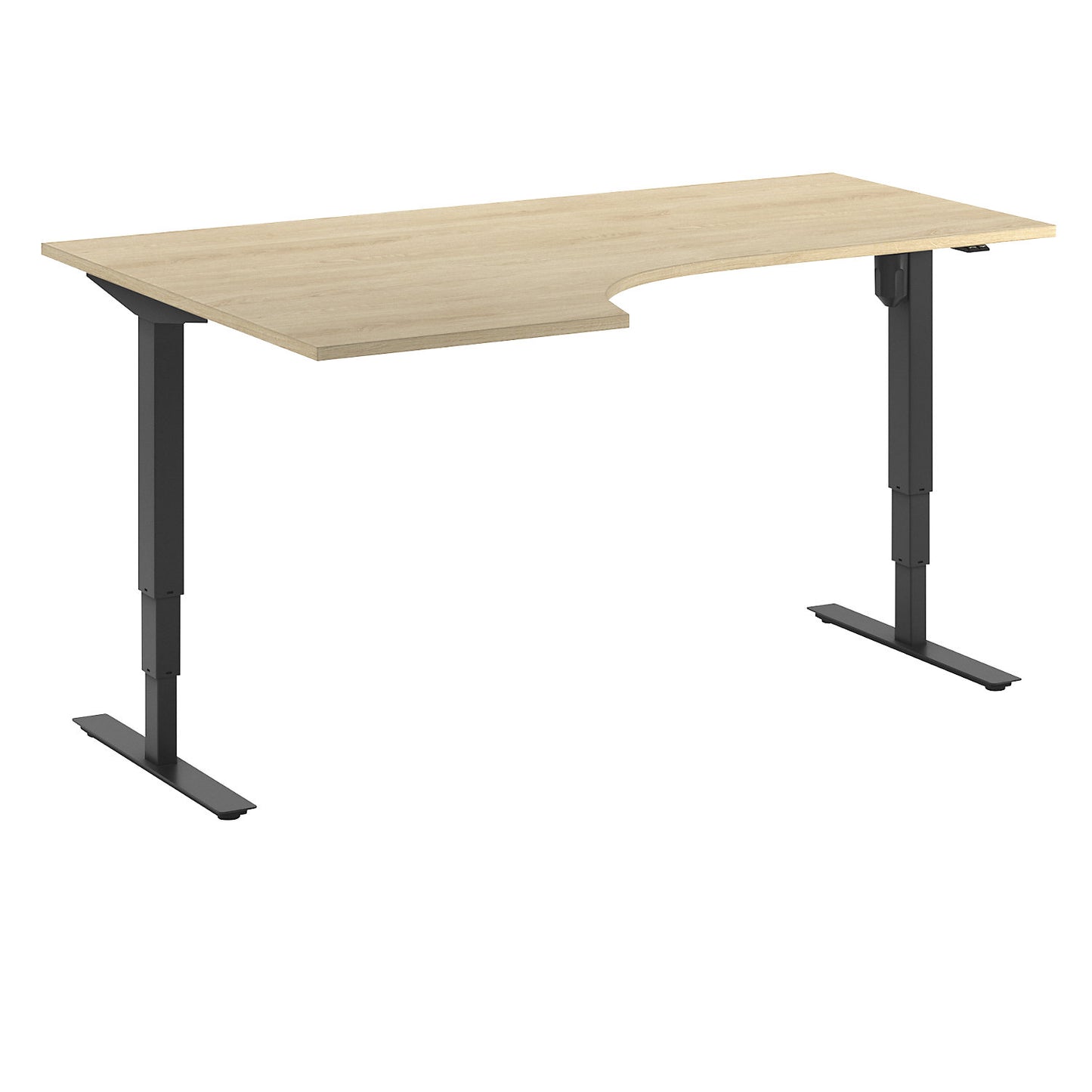 Atlanta desk, electrically height adjustable, corner, WxD 1800 x 1200 mm, oak/black, left.