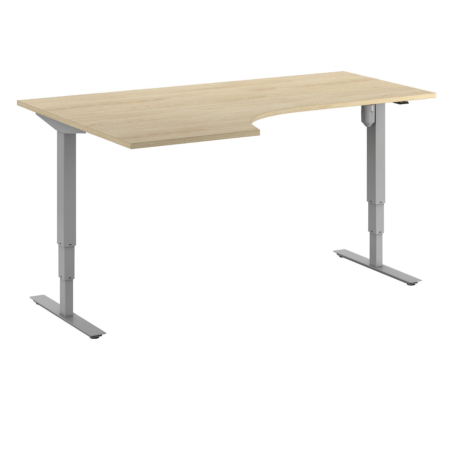 Atlanta desk, electrically height adjustable, corner, WxD 1800 x 1200 mm, oak/silver, left.
