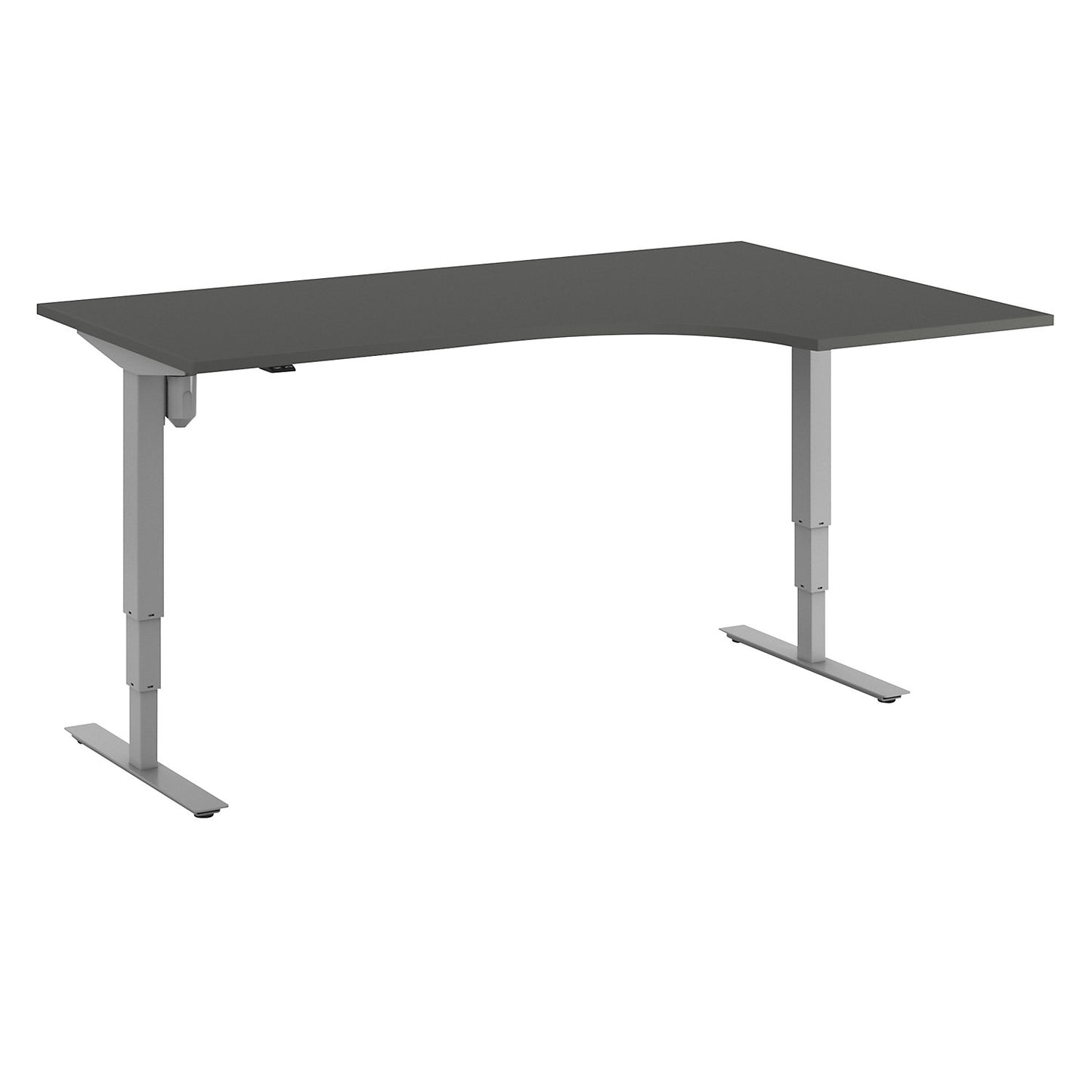Atlanta desk, electrically height adjustable, corner, WxD 1800 x 1200 mm, dark grey/silver, right.