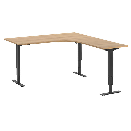 Atlanta desk, electrically height adjustable, L-shaped, WxD 1800 x 2000 mm, beech/black, right.
