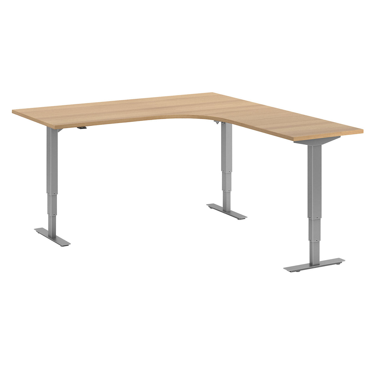 Atlanta desk, electrically height adjustable, L-shaped, WxD 1800 x 2000 mm, beech/silver, right.