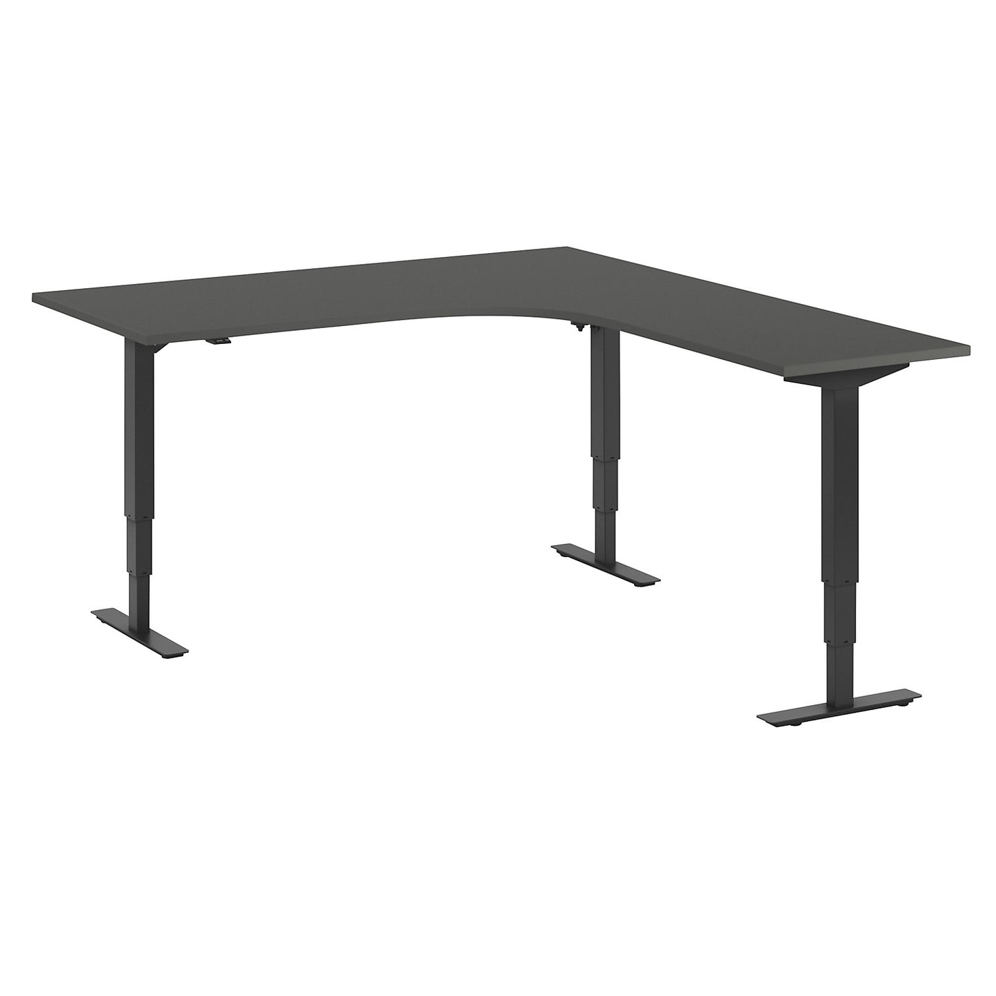 Atlanta desk, electrically height adjustable, L-shaped, WxD 1800 x 2000 mm, dark grey/black, right.
