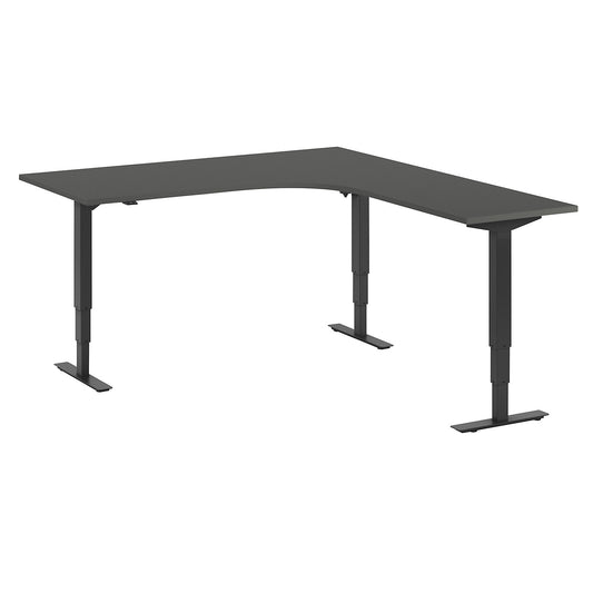 Atlanta desk, electrically height adjustable, L-shaped, WxD 1800 x 2000 mm, dark grey/black, right.