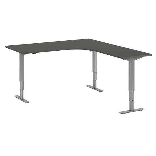 Atlanta desk, electrically height adjustable, L-shaped, WxD 1800 x 2000 mm, dark grey/silver, right.