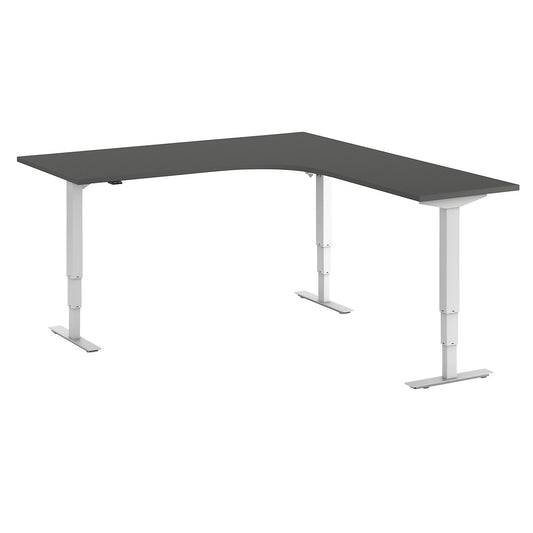 Atlanta desk, electrically height adjustable, L-shaped, WxD 1800 x 2000 mm, dark grey/white, right.