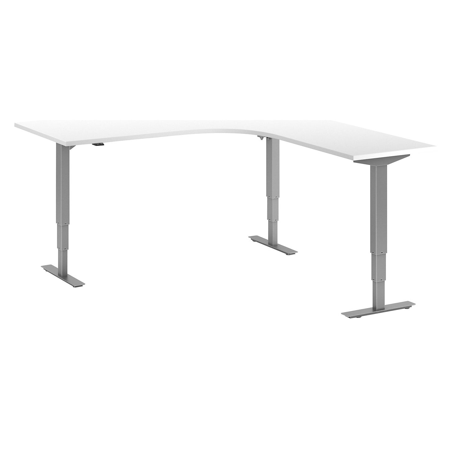 Atlanta desk, electrically height adjustable, L-shaped, WxD 1800 x 2000 mm, white/silver, right.