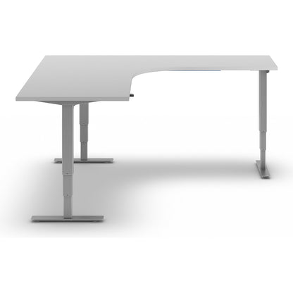 Atlanta desk, electrically height adjustable, L-shaped, WxD 1800 x 2000 mm, light grey/silver, right.