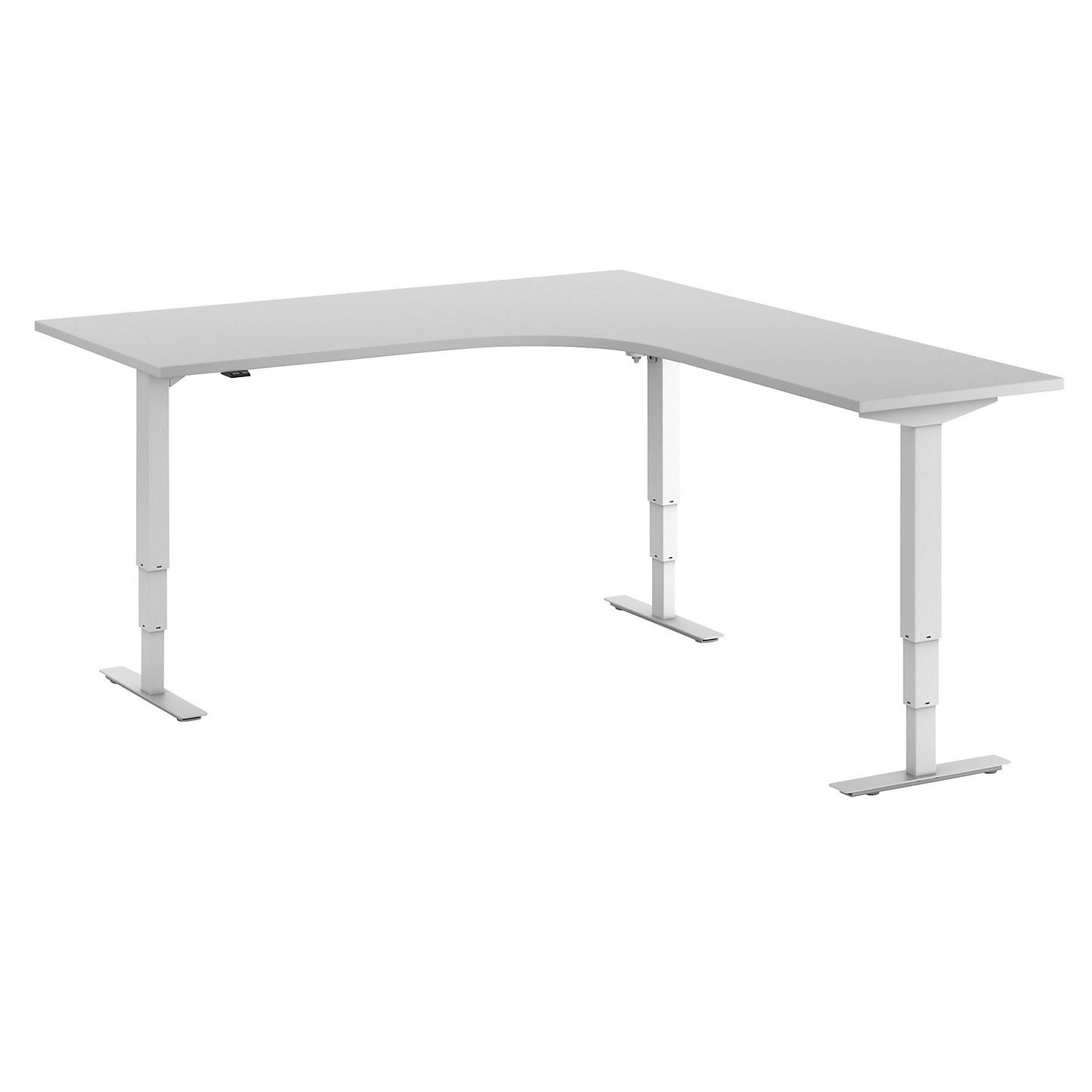 Atlanta desk, electrically height adjustable, L-shaped, WxD 1800 x 2000 mm, light grey/white, right.