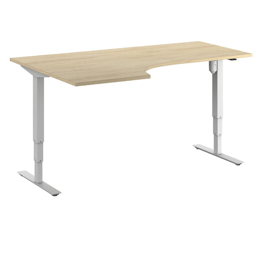 Atlanta desk, electrically height adjustable, corner, WxD 1800 x 1200 mm, oak/white, left.