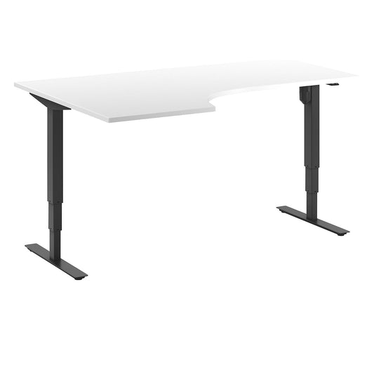 Atlanta desk, electrically height adjustable, corner, WxD 1800 x 1200 mm, white/black, left.