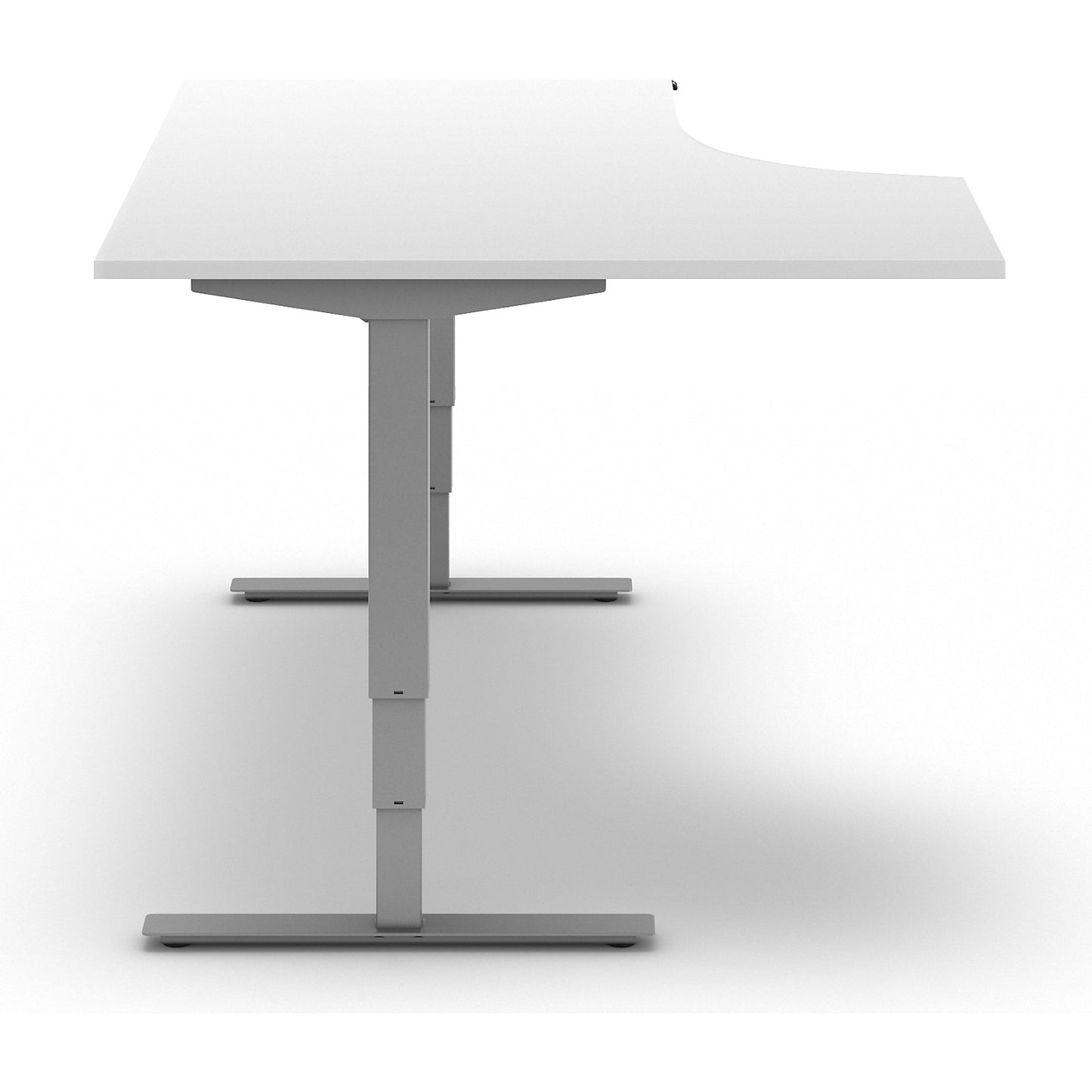 Atlanta desk, electrically height adjustable, corner, WxD 1800 x 1200 mm, white/silver, left.
