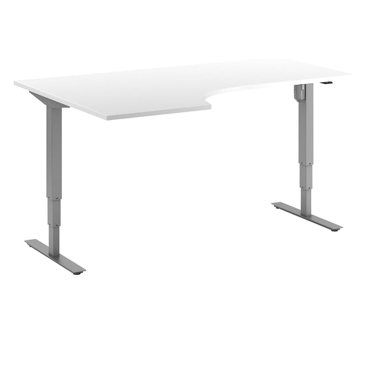 Atlanta desk, electrically height adjustable, corner, WxD 1800 x 1200 mm, white/silver, left.