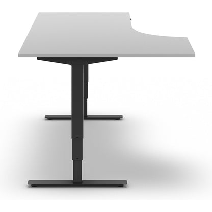 Atlanta desk, electrically height adjustable, corner, WxD 1800 x 1200 mm, light grey/black, left.