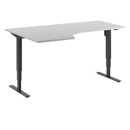 Atlanta desk, electrically height adjustable, corner, WxD 1800 x 1200 mm, light grey/black, left.