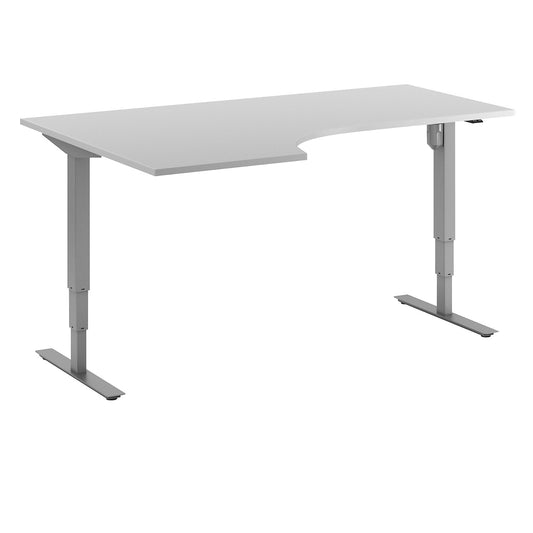 Atlanta desk, electrically height adjustable, corner, WxD 1800 x 1200 mm, light grey/silver, left.