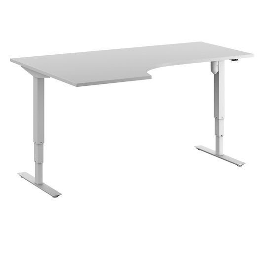 Atlanta desk, electrically height adjustable, corner, WxD 1800 x 1200 mm, light grey/white, left.