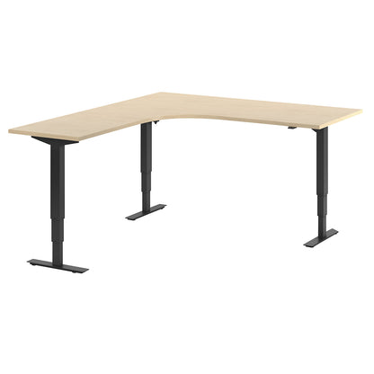 Atlanta desk, electrically height adjustable, L-shaped, WxD 1800 x 2000 mm, birch/black, left.