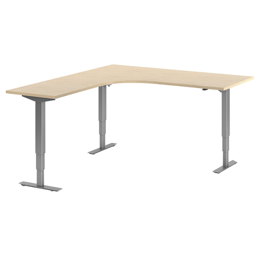 Atlanta desk, electrically height adjustable, L-shaped, WxD 1800 x 2000 mm, birch/silver, left.