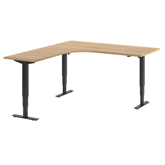 Atlanta desk, electrically height adjustable, L-shaped, WxD 1800 x 2000 mm, beech/black, left.