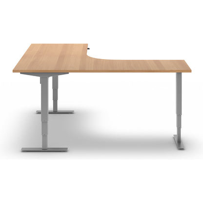 Atlanta desk, electrically height adjustable, L-shaped, WxD 1800 x 2000 mm, beech/silver, left.