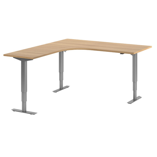 Atlanta desk, electrically height adjustable, L-shaped, WxD 1800 x 2000 mm, beech/silver, left.