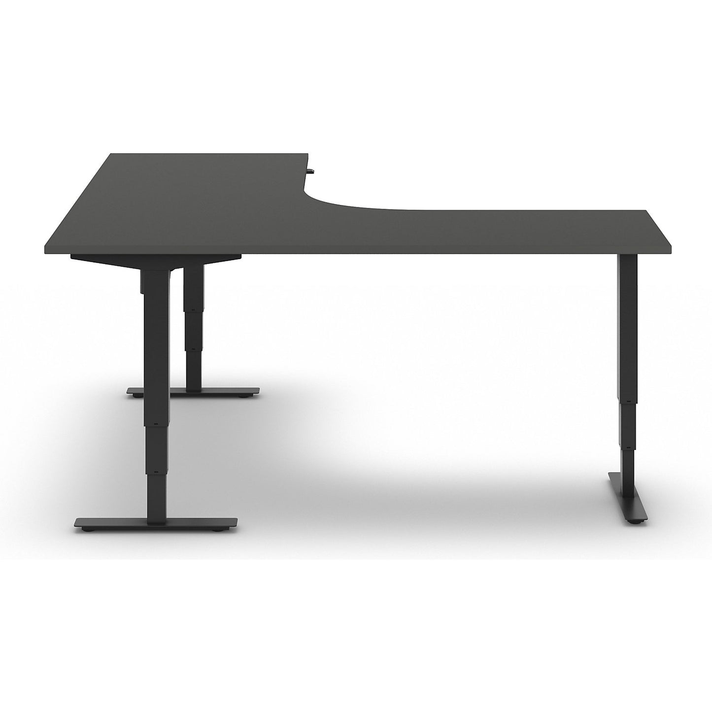 Atlanta desk, electrically height adjustable, L-shaped, WxD 1800 x 2000 mm, dark grey/black, left.