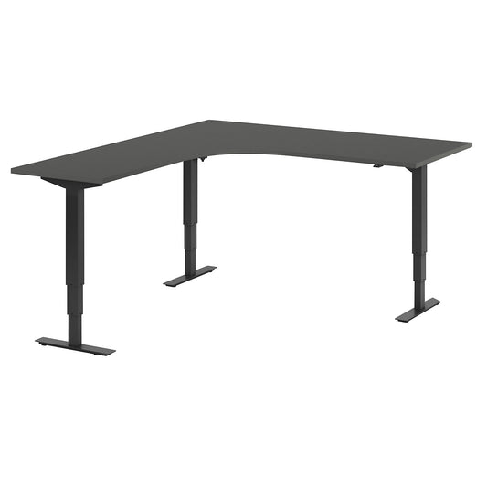 Atlanta desk, electrically height adjustable, L-shaped, WxD 1800 x 2000 mm, dark grey/black, left.