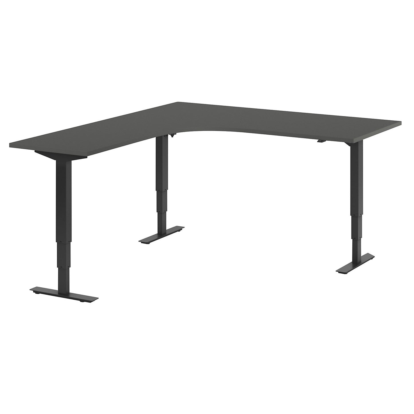 Atlanta desk, electrically height adjustable, L-shaped, WxD 1800 x 2000 mm, dark grey/black, left.