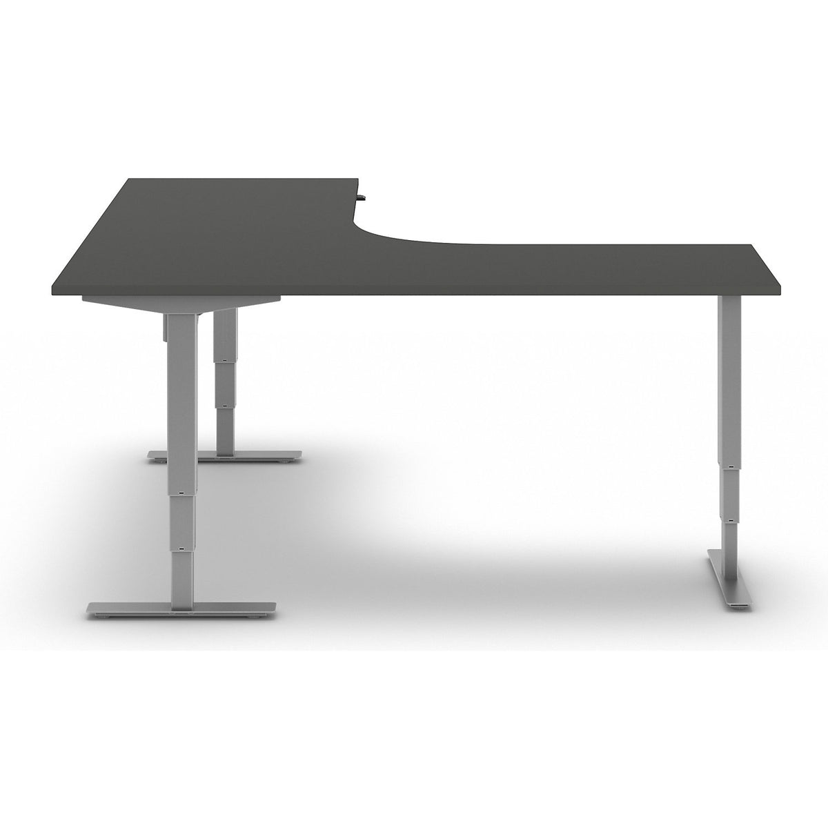 Atlanta desk, electrically height adjustable, L-shaped, WxD 1800 x 2000 mm, dark grey/silver, left.