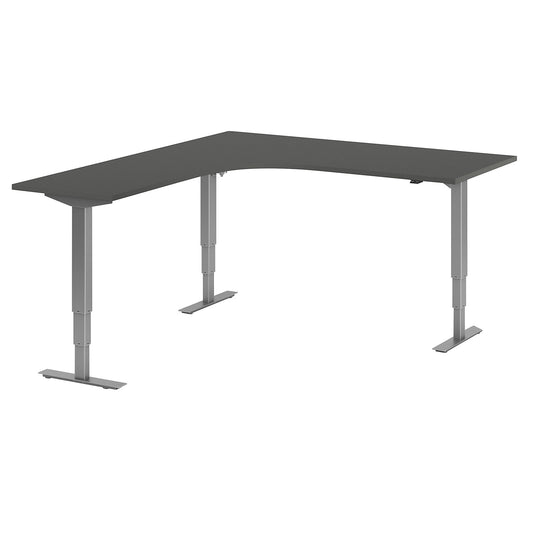 Atlanta desk, electrically height adjustable, L-shaped, WxD 1800 x 2000 mm, dark grey/silver, left.