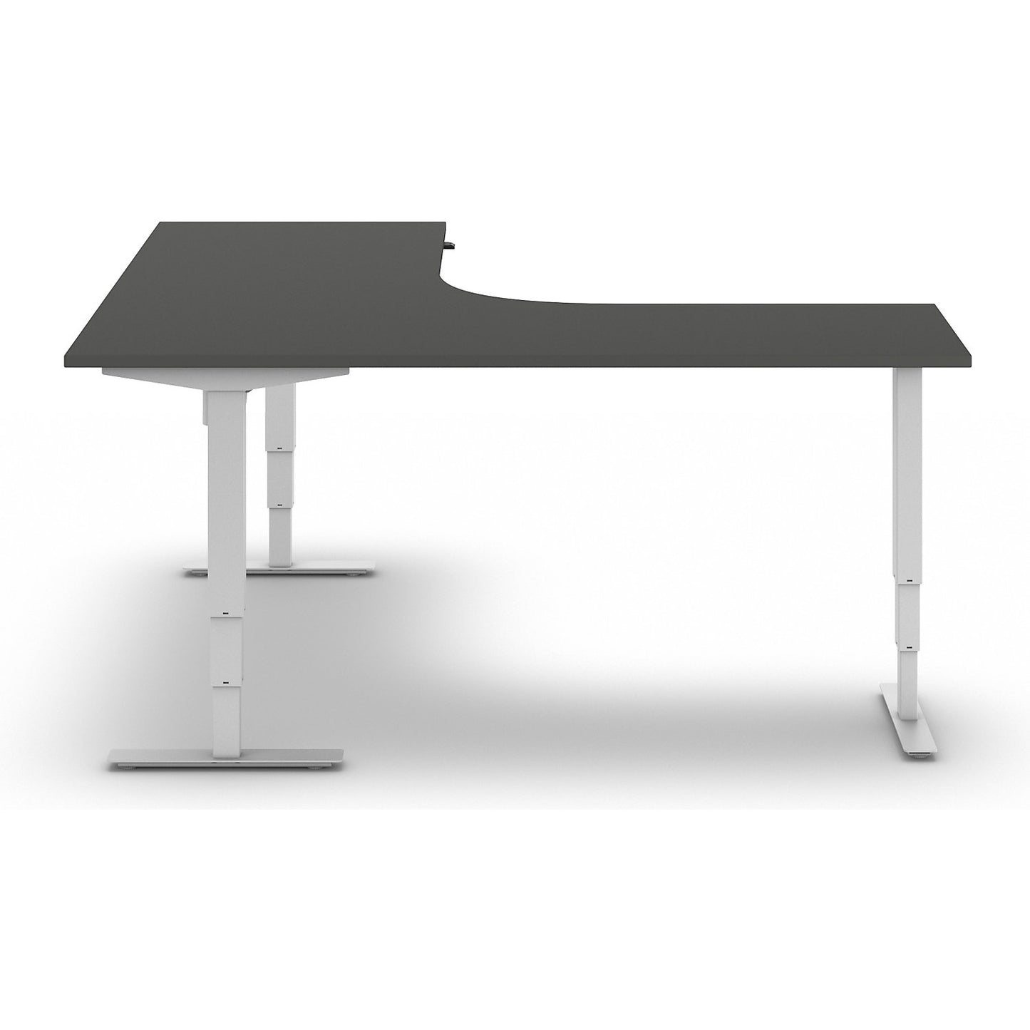 Atlanta desk, electrically height adjustable, L-shaped, WxD 1800 x 2000 mm, dark grey/white, left.