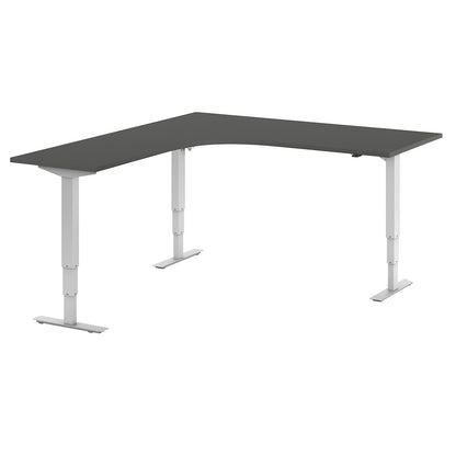 Atlanta desk, electrically height adjustable, L-shaped, WxD 1800 x 2000 mm, dark grey/white, left.