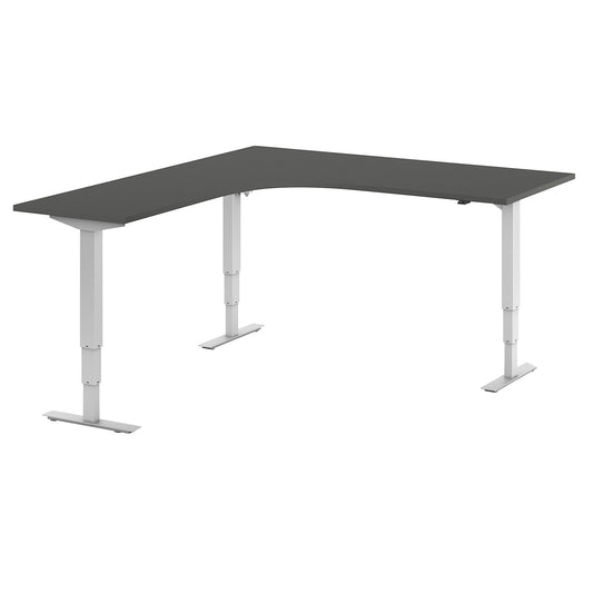 Atlanta desk, electrically height adjustable, L-shaped, WxD 1800 x 2000 mm, dark grey/white, left.