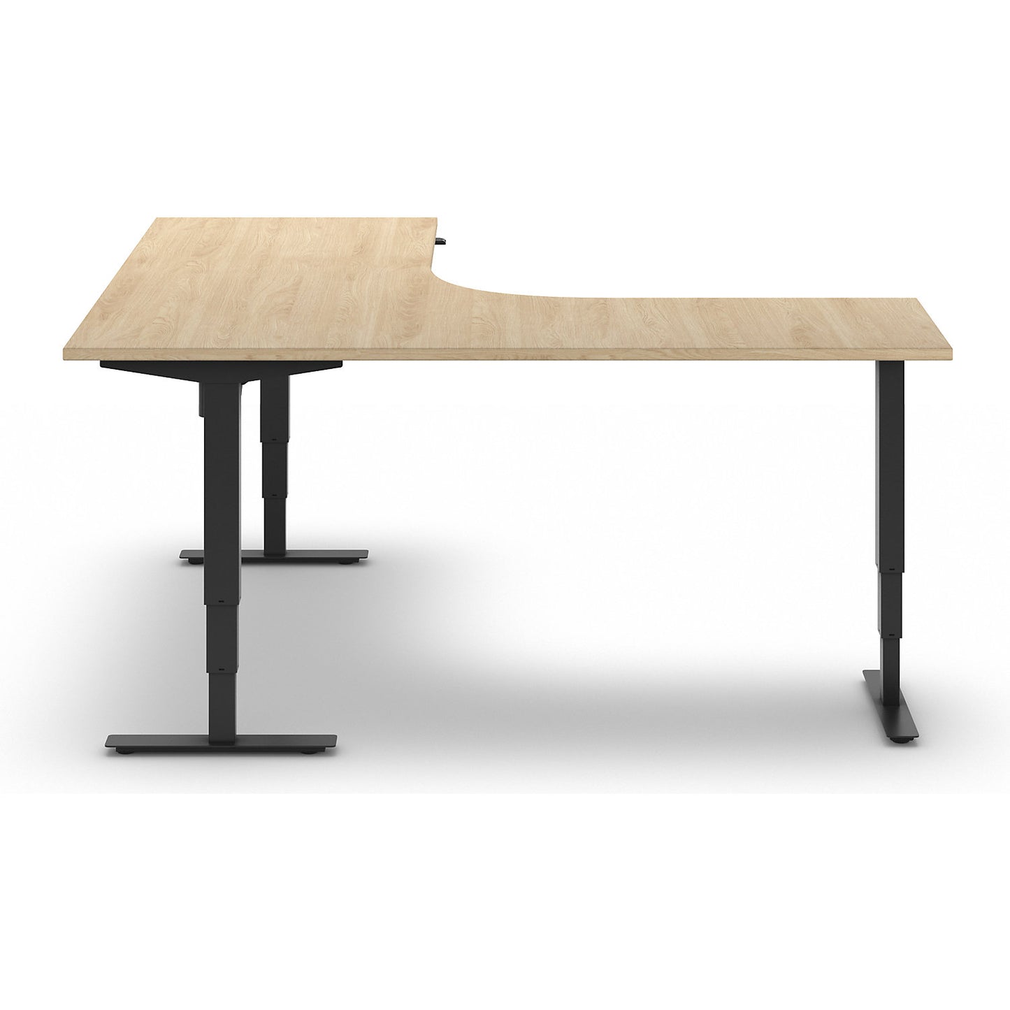 Atlanta desk, electrically height adjustable, L-shaped, WxD 1800 x 2000 mm, oak/black, left.