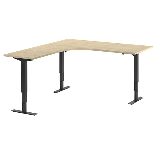 Atlanta desk, electrically height adjustable, L-shaped, WxD 1800 x 2000 mm, oak/black, left.