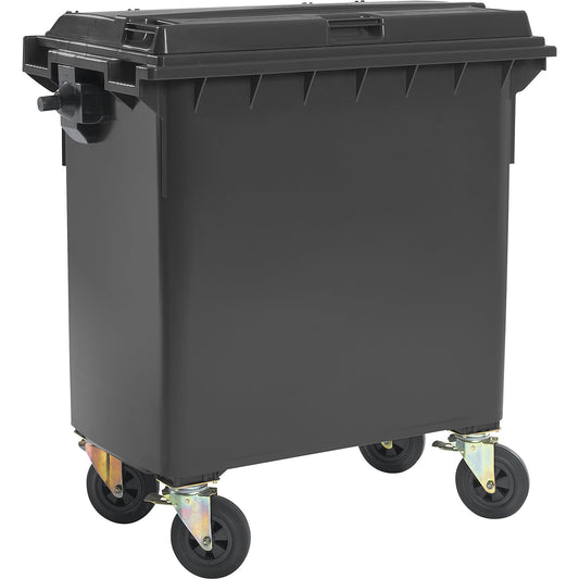 Plastic waste container, DIN EN 840, capacity 770 l, WxHxD 1360 x 1330 x 770 mm, charcoal.