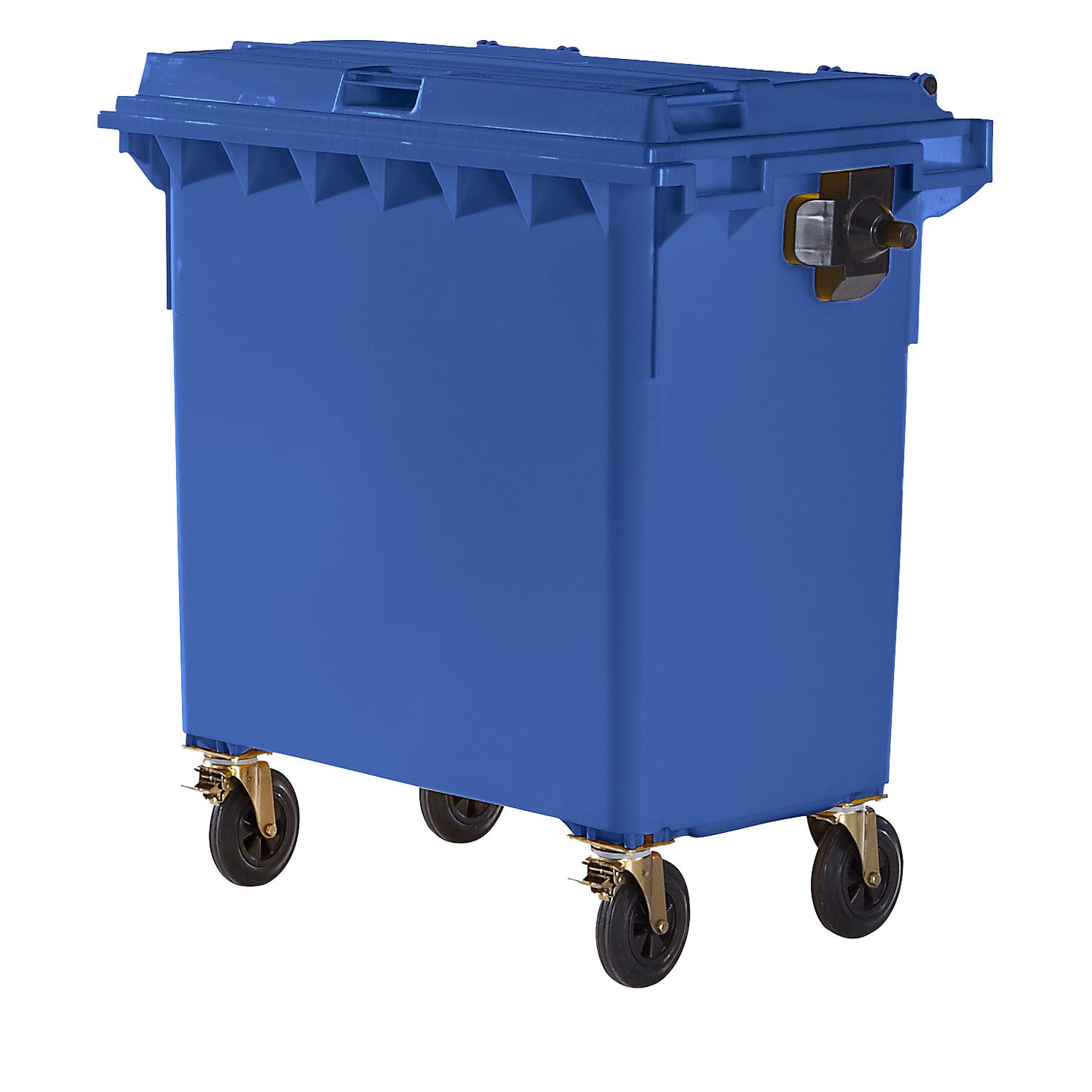 Plastic waste container, DIN EN 840, capacity 770 l, WxHxD 1360 x 1330 x 770 mm, blue.