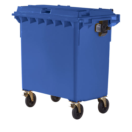 Plastic waste container, DIN EN 840, capacity 770 l, WxHxD 1360 x 1330 x 770 mm, blue.