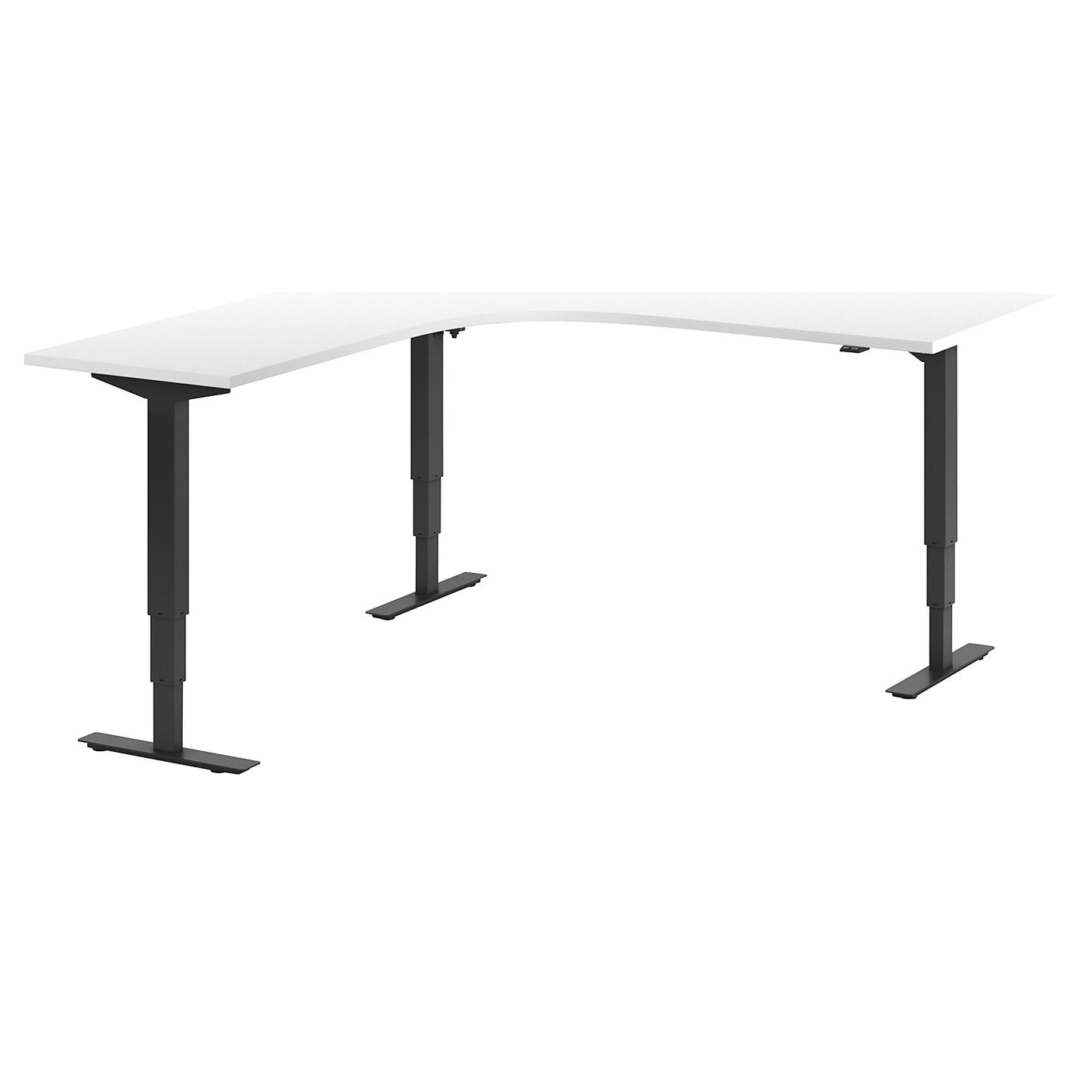 Atlanta desk, electrically height adjustable, L-shaped, WxD 1800 x 2000 mm, white/black, left.